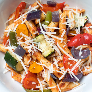 Tomato Pasta with Roast Vegetables and Parmesan Cheese